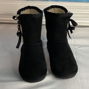 Black Suede Boots with Bow Detail